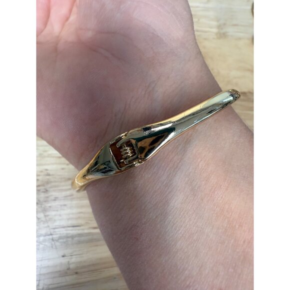 Monet Gold-Tone Hinged Bracelet With Rhinestone Embellishments & Secure Closure - Picture 2 of 13